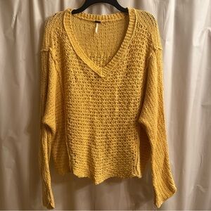 Free People Yellow Textured V-Neck Sweater Laguna Coast